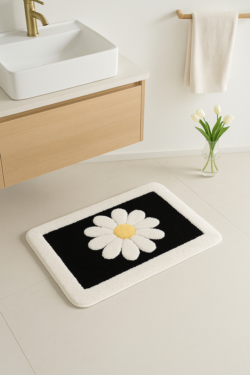 tapis de bain fleurs mignon microfibre antiderapant lavable