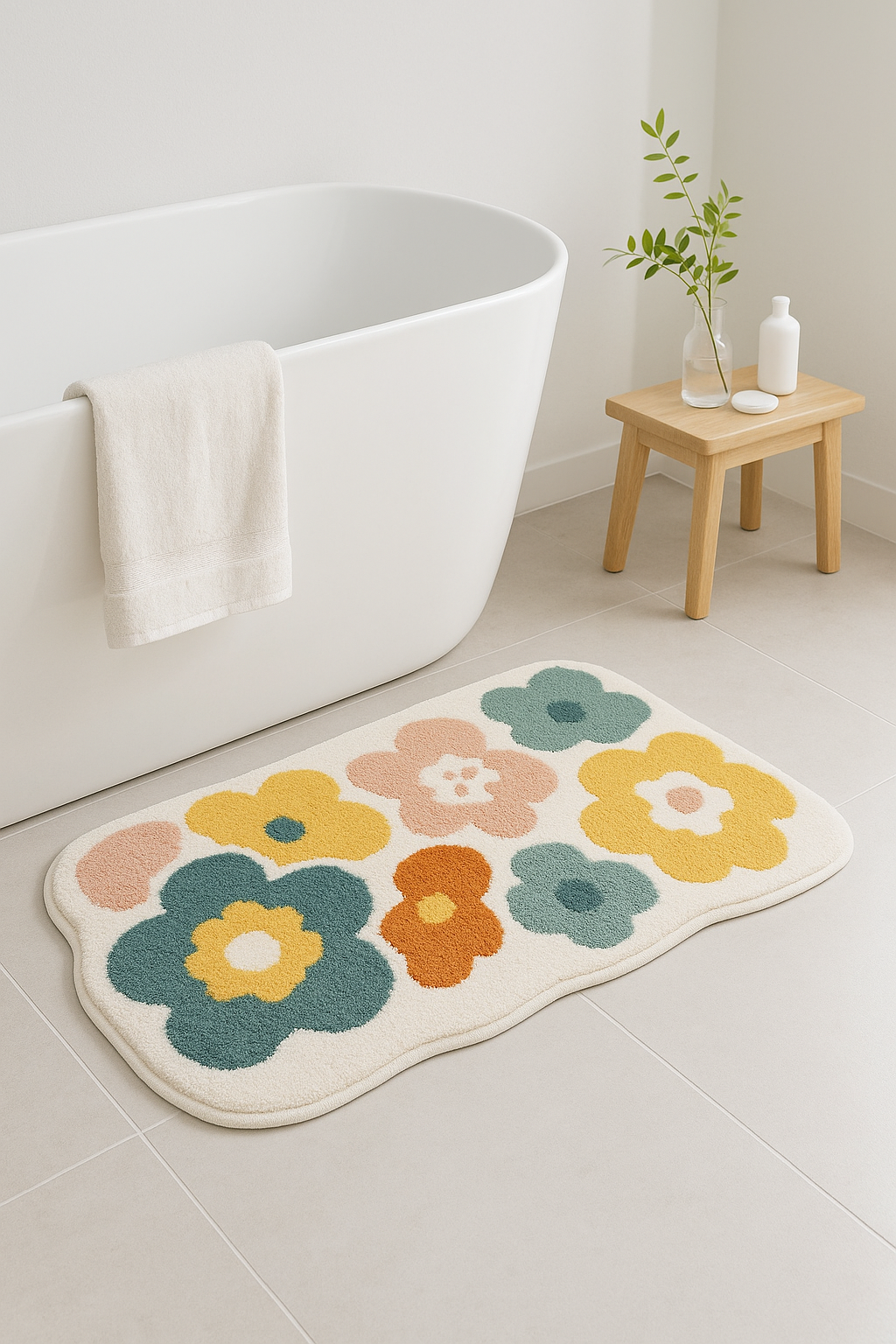 tapis de bain floral antidérapant microfibre moderne - vue 3 sur 2