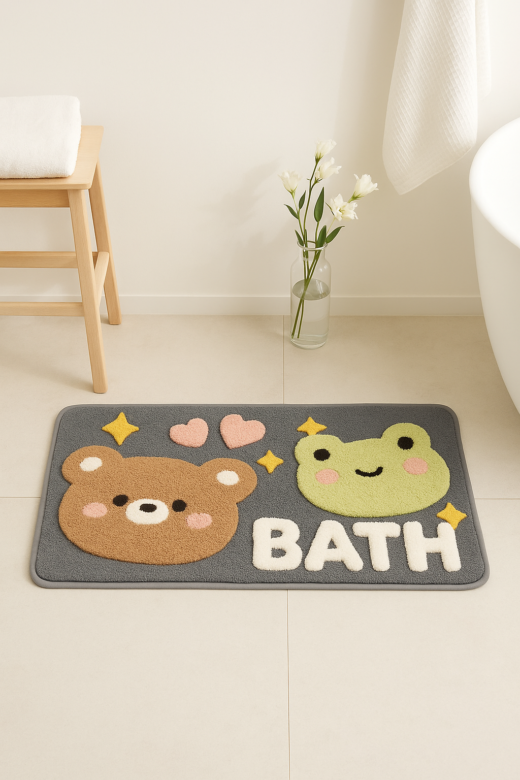 tapis de bain lapin fleur doux antidérapant absorbant - vue 3 sur 2