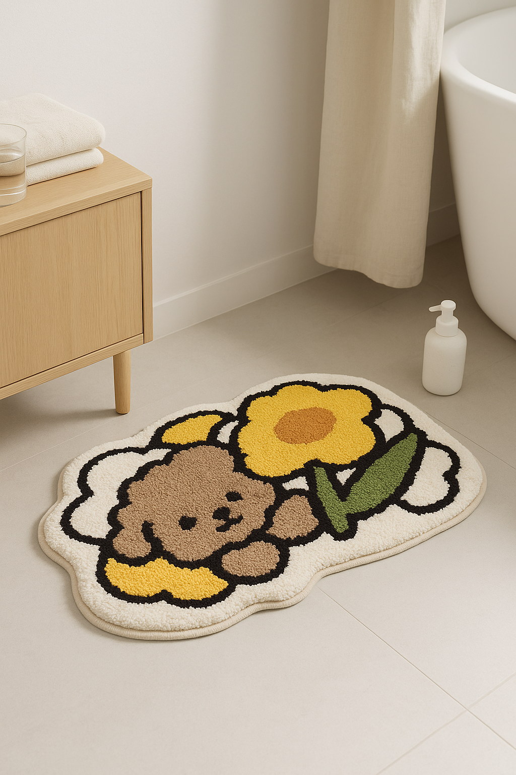tapis de bain lapin fleur doux antiderapant salle
