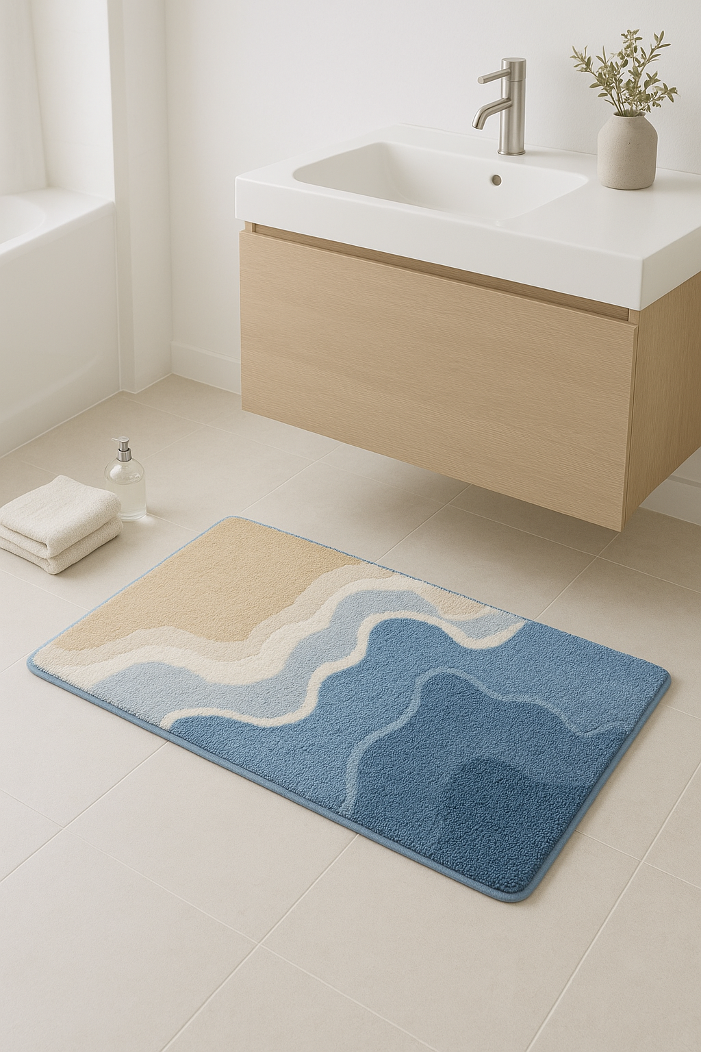 tapis de bain microfibre ondulé antidérapant absorbant moderne - vue 3 sur 2