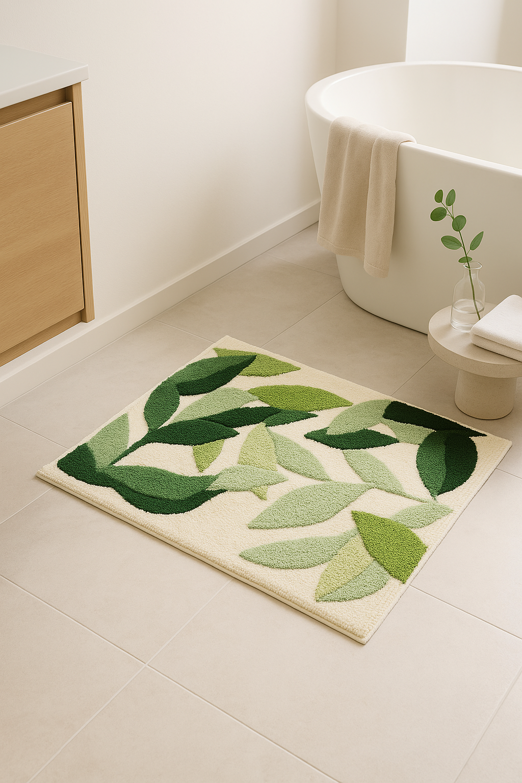 Tapis de bain motif feuilles microfibre antidérapant doux - vue 3 sur 2