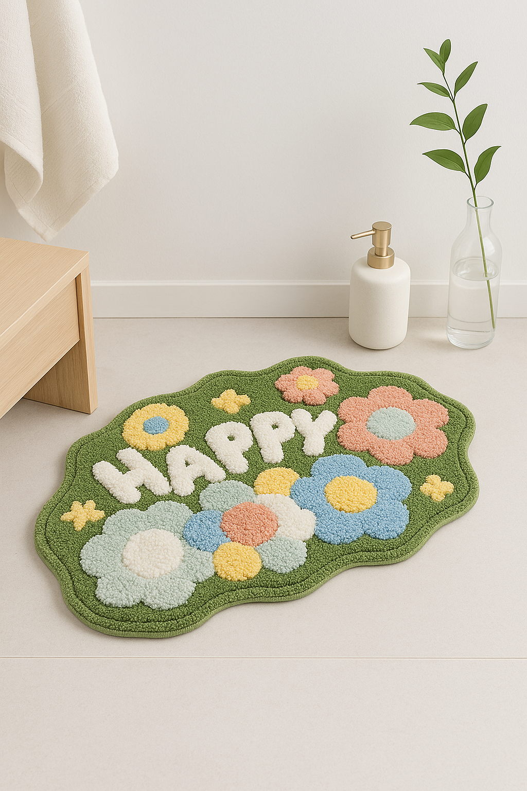tapis de bain shag mousse floral antiderapant decoratif - vue 3 sur 2