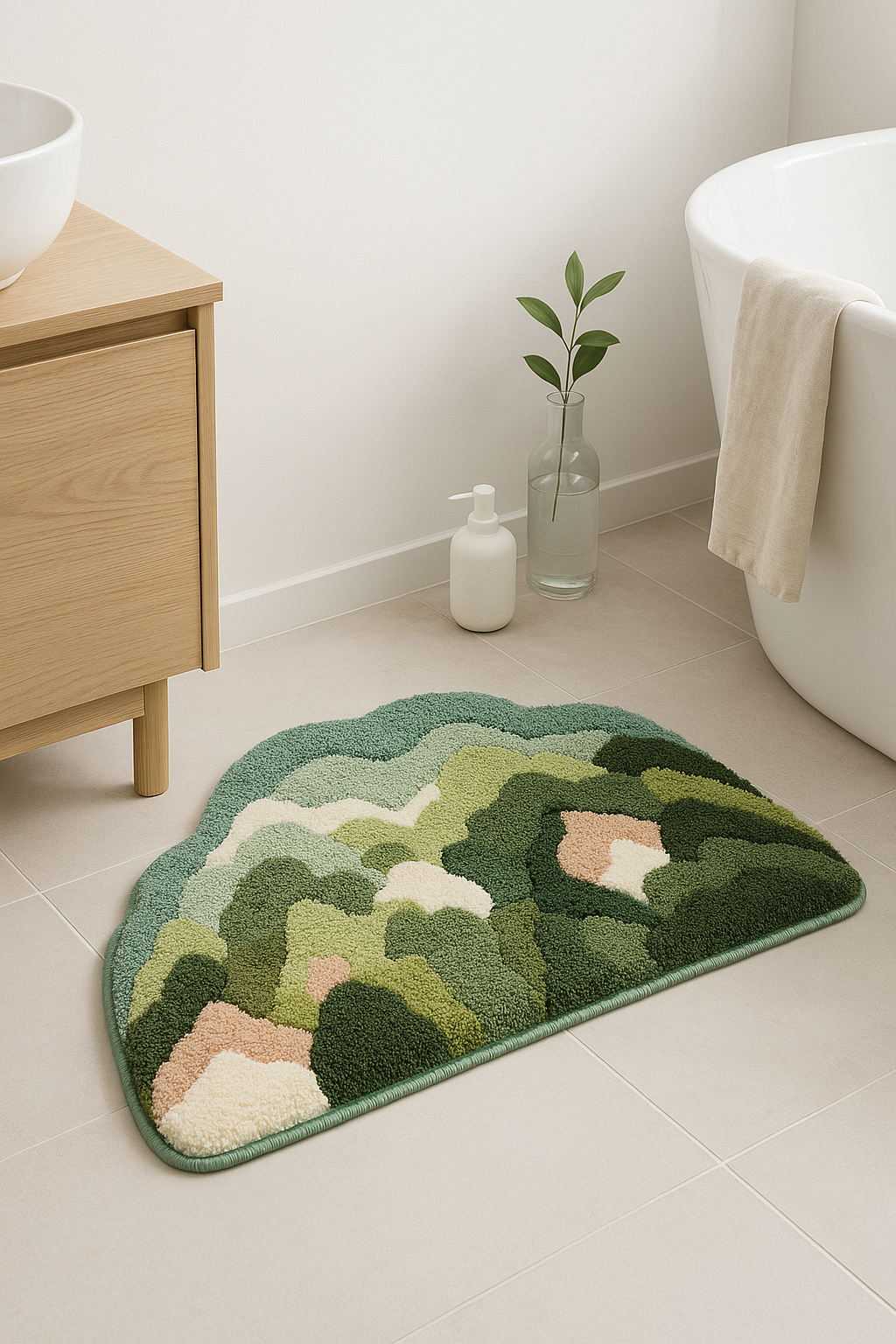 Tapis de bain shaggy antiderapant absorbant motif cartoon - vue 3 sur 2