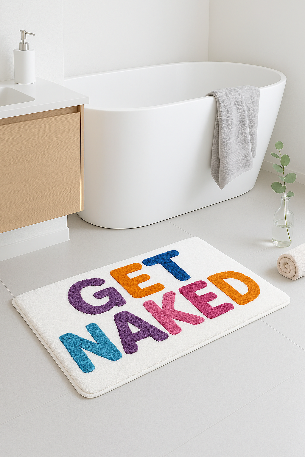 Tapis de bain shaggy motif get naked antiderapant
