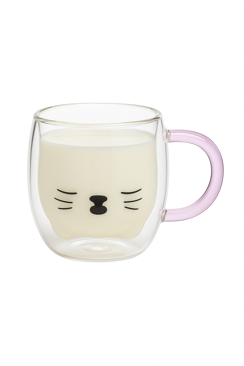 Tasse chat double paroi verre 250 ml anse