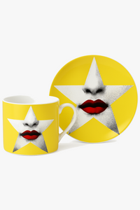 Tasse porcelaine fine motif visage italien bureau