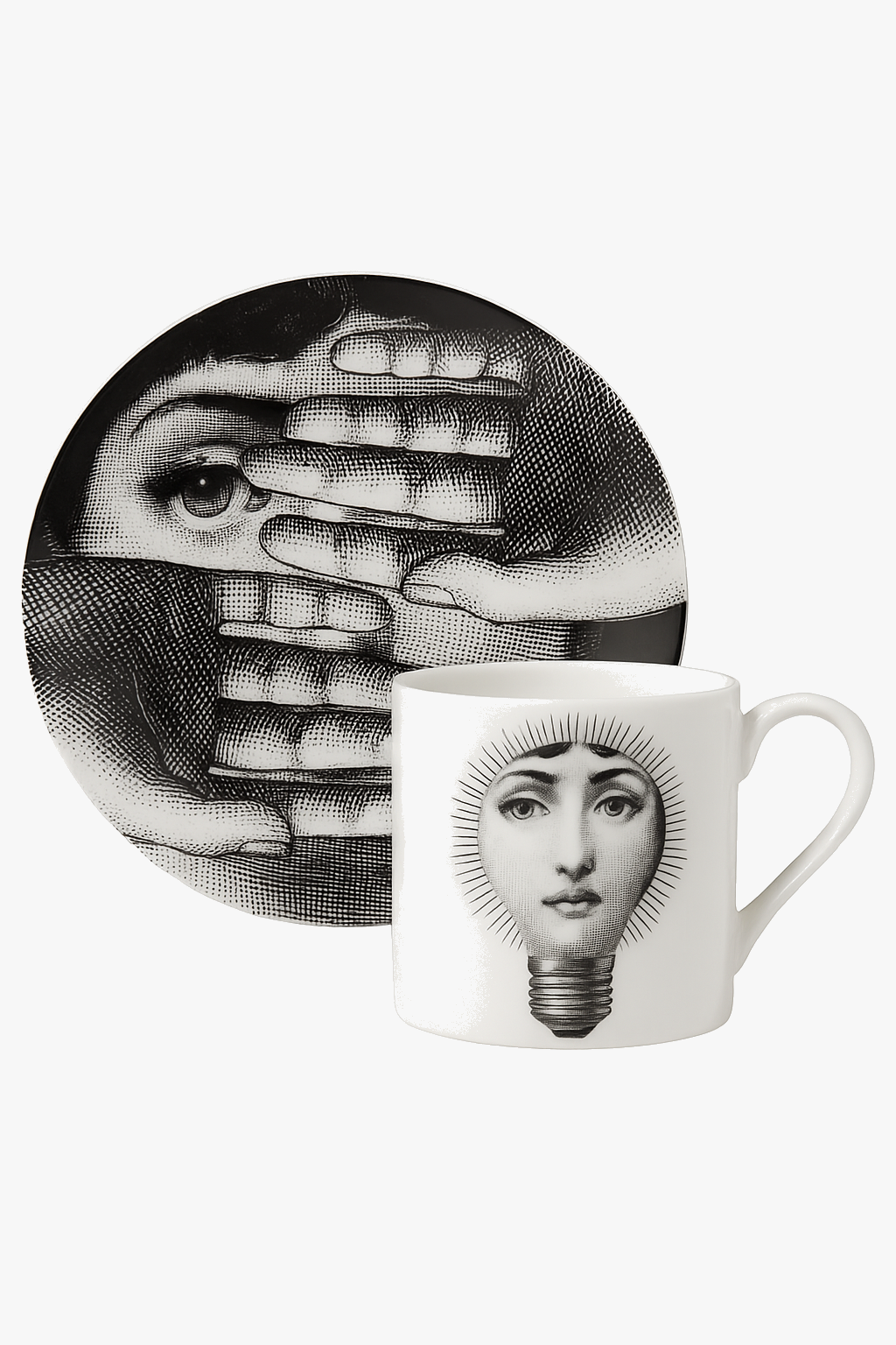 Tasse porcelaine visage italien avec soucoupe artistique