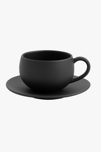 Tasse retro ceramique avec soucoupe motif pierre brute