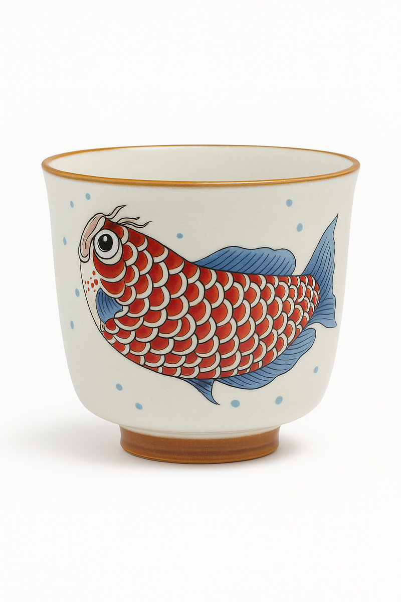 tasse thé céramique style chinois motif arowana coffret