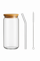 Tasse verre borosilicate forme canette couvercle bambou paille