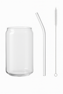 Tasse verre canette couvercle bambou paille borosilicate