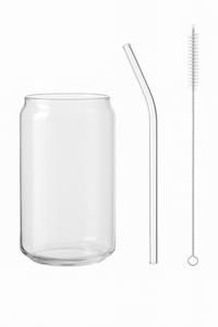Tasse verre canette couvercle bambou paille borosilicate