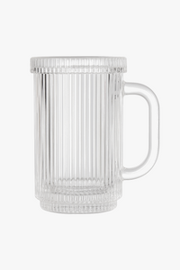 Minimalist glass mug with lid and handle