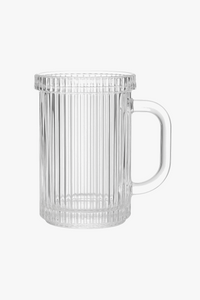 Tasse verre rayé nordique avec couvercle et anse