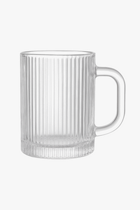 Tasse verre rayé nordique avec couvercle et anse