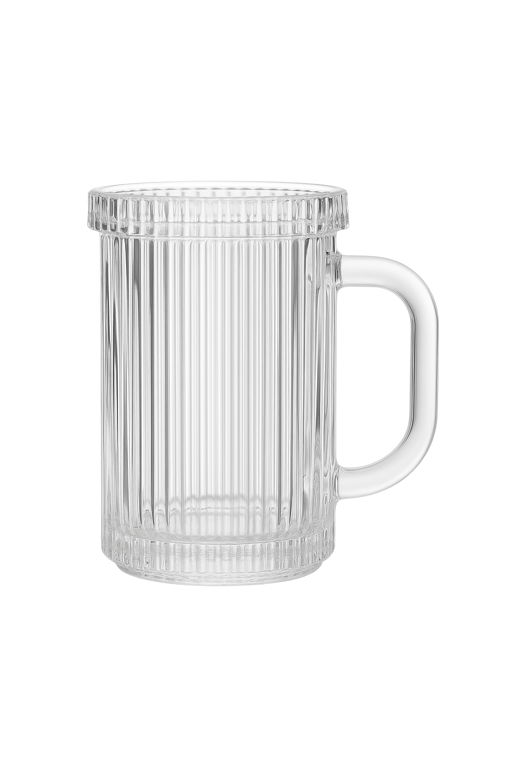 Tasse verre rayé nordique avec couvercle et anse