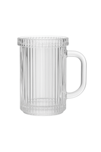 Tasse verre rayé nordique avec couvercle et anse