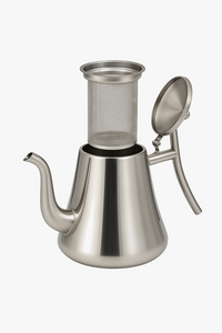 Polished stainless steel teapot with infuser filter