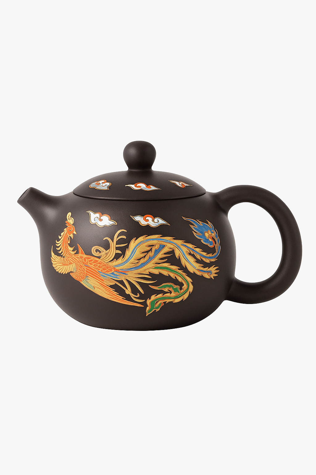 Handmade purple clay teapot with dragon and phoenix motifs, gongfu style