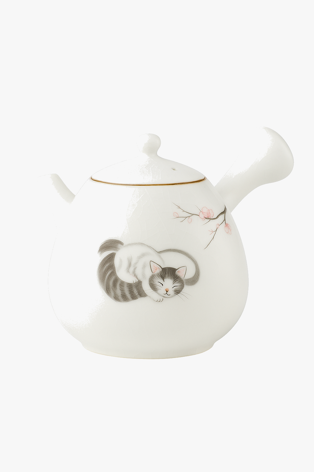 Ceramic kiln teapot with cat pattern and side handle filter