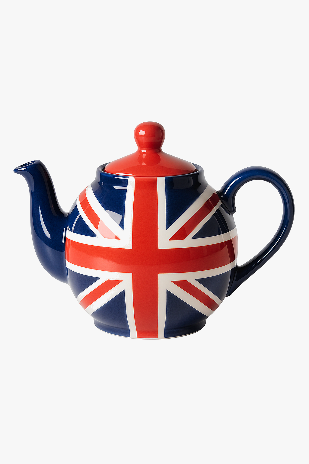 Ceramic teapot with British flag design and stainless steel infuser