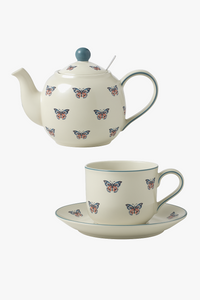Ceramic teapot with butterfly and animal design and infuser