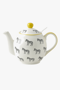 Ceramic teapot with zebra motif and stainless steel infuser