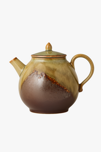 Retro glazed ceramic teapot with bowl and lid
