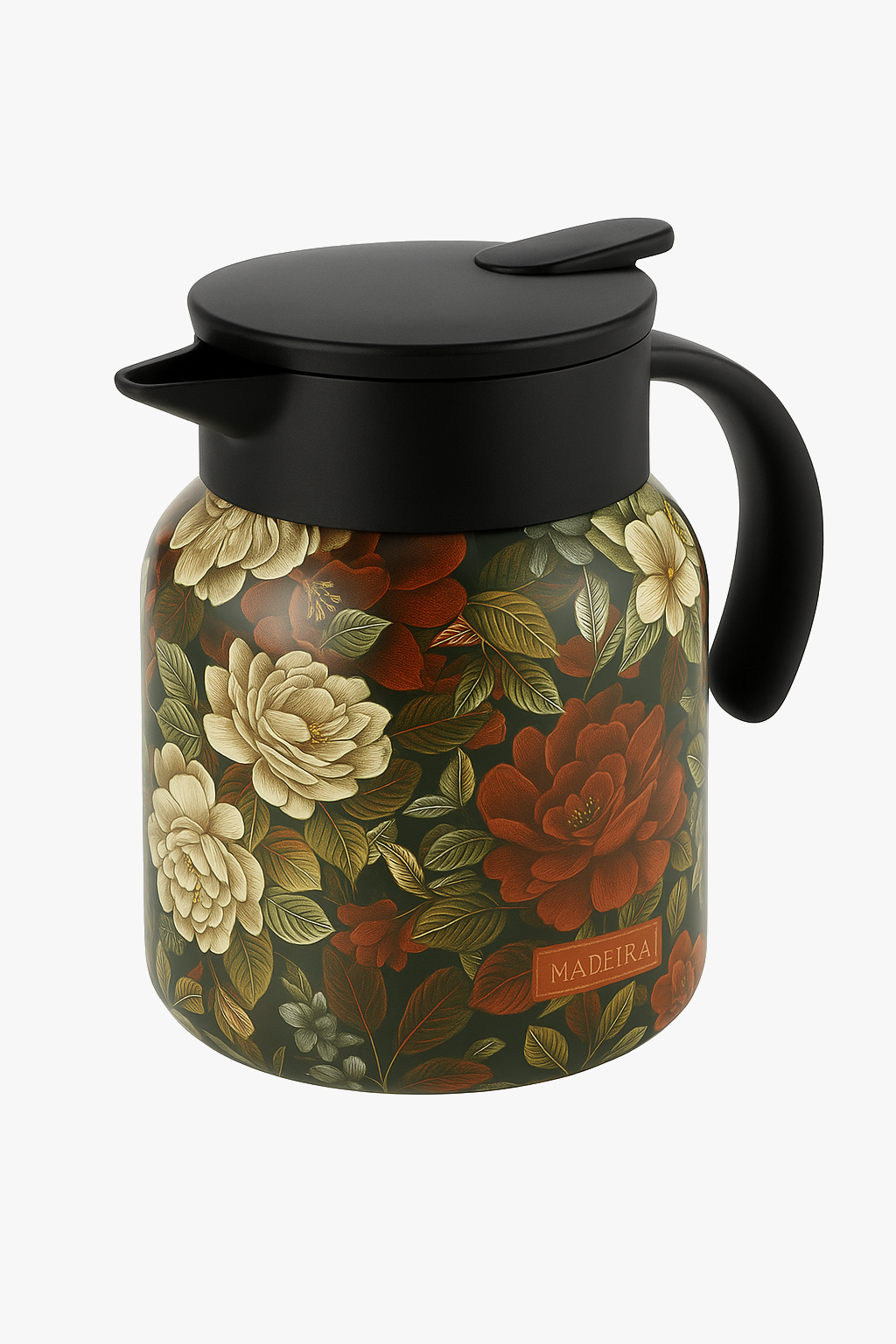 Insulated stainless steel teapot with vintage floral design and infuser