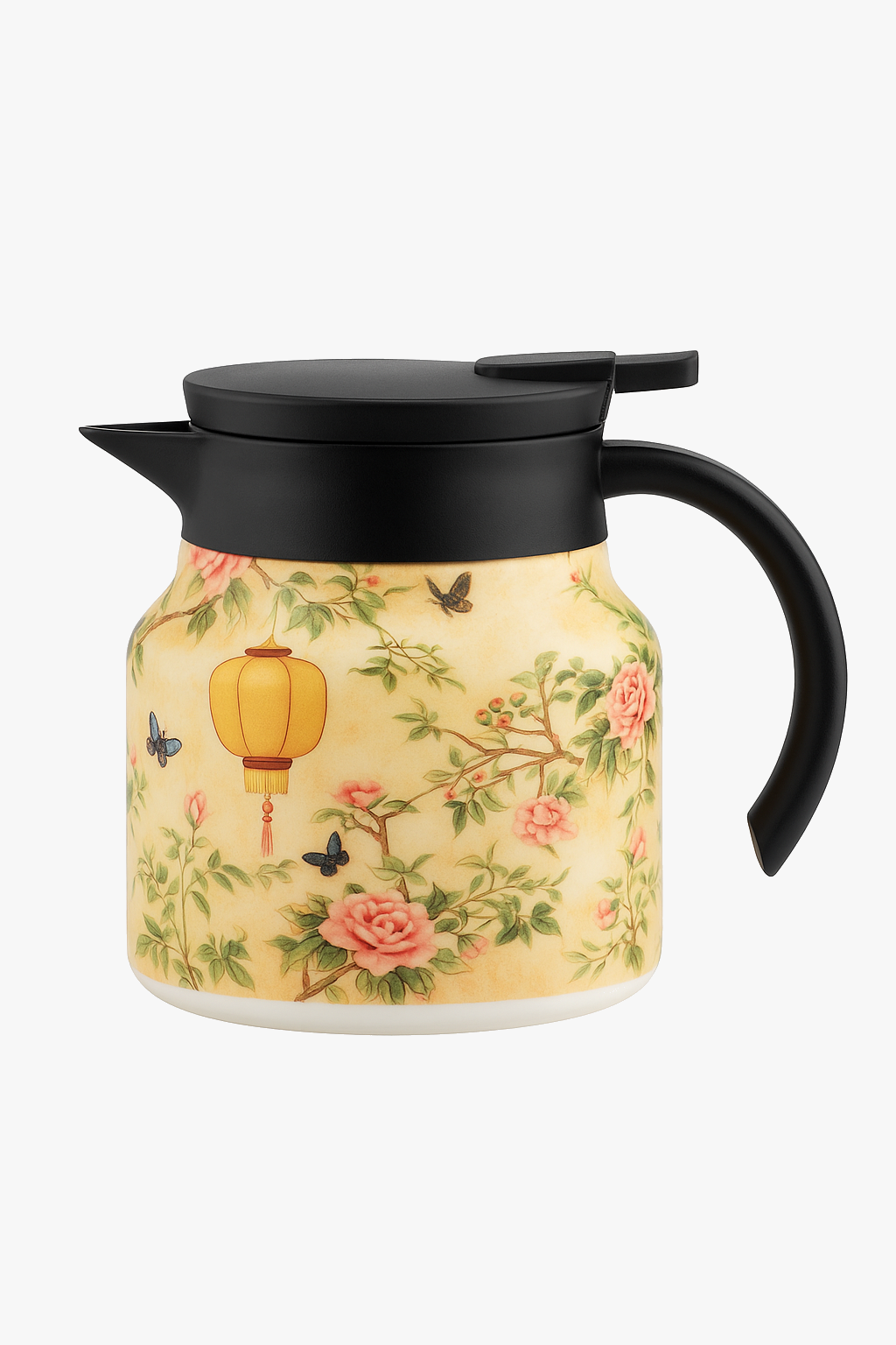 Vintage floral insulated stainless steel teapot with infuser and thermostat