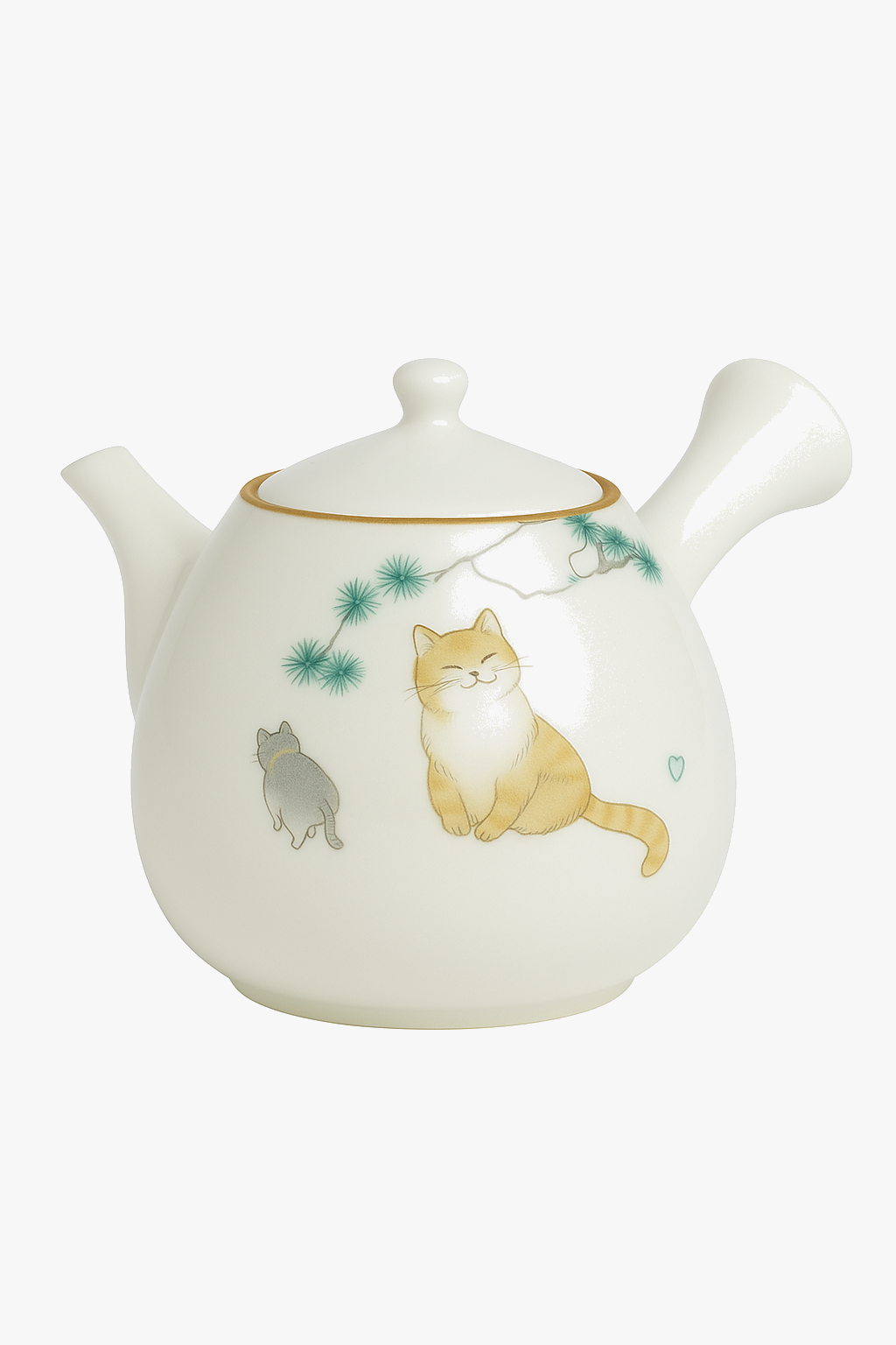 Ru kiln ceramic teapot with cat motif side handle