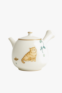 Ru kiln side-handle ceramic teapot with cute cat design