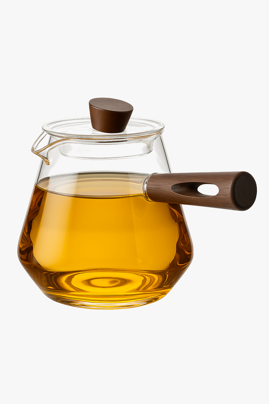 Borosilicate glass teapot with wooden handle, heat resistant