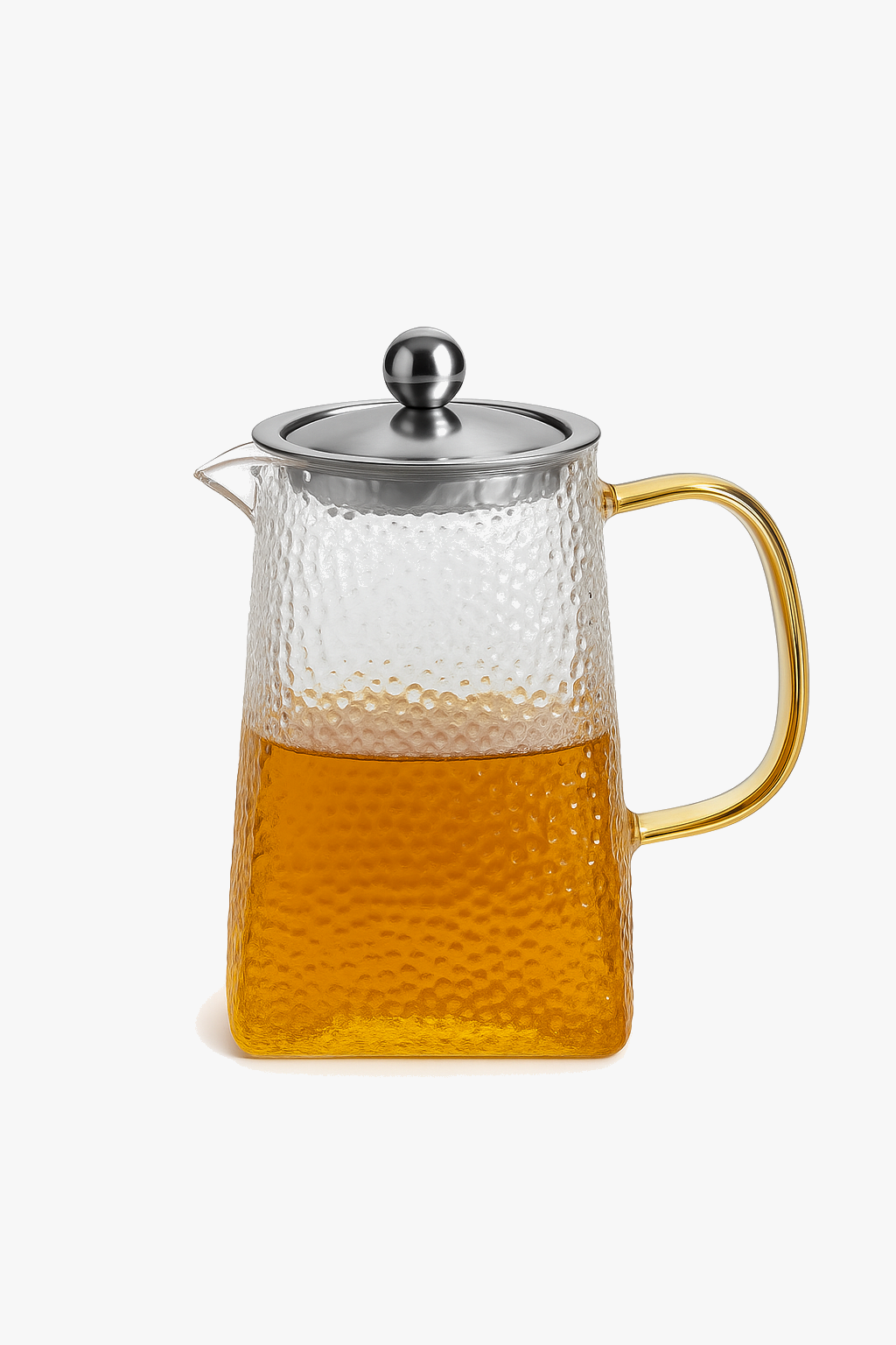 Hammered glass teapot with stainless steel filter, heat resistant