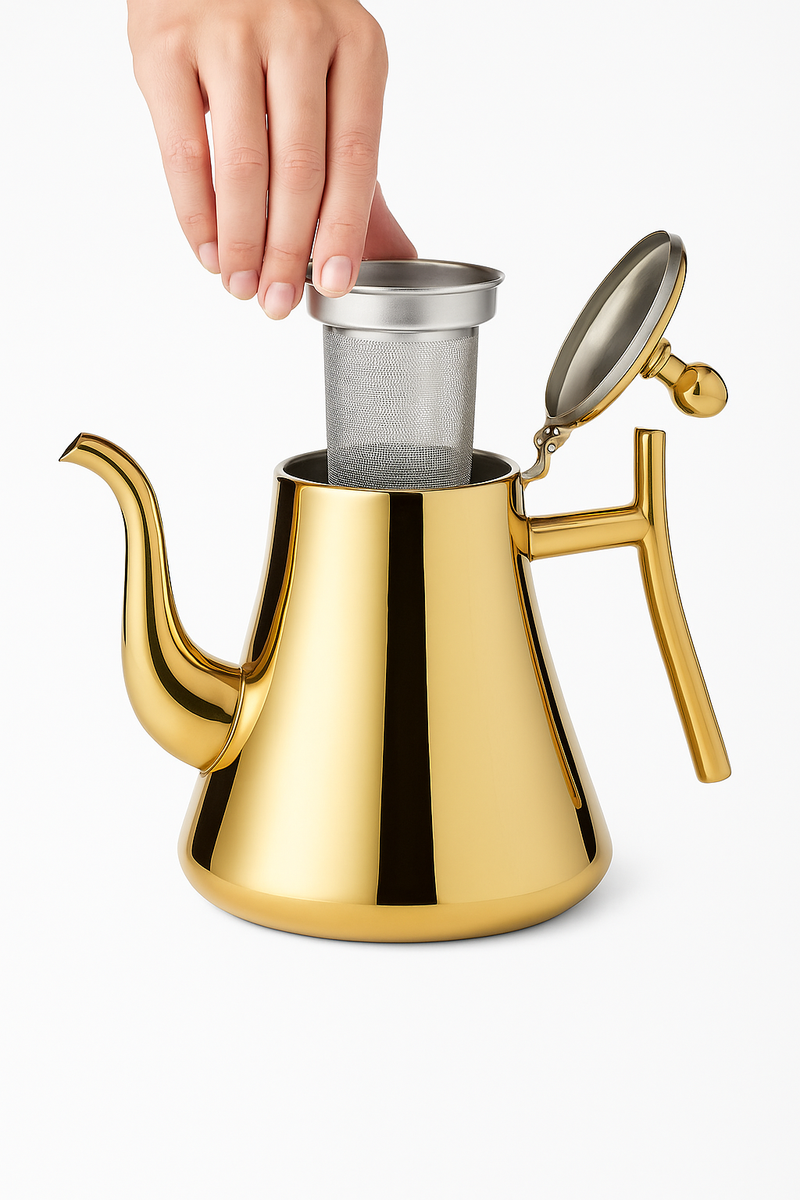 Théière acier inox poli avec infuseur filtre