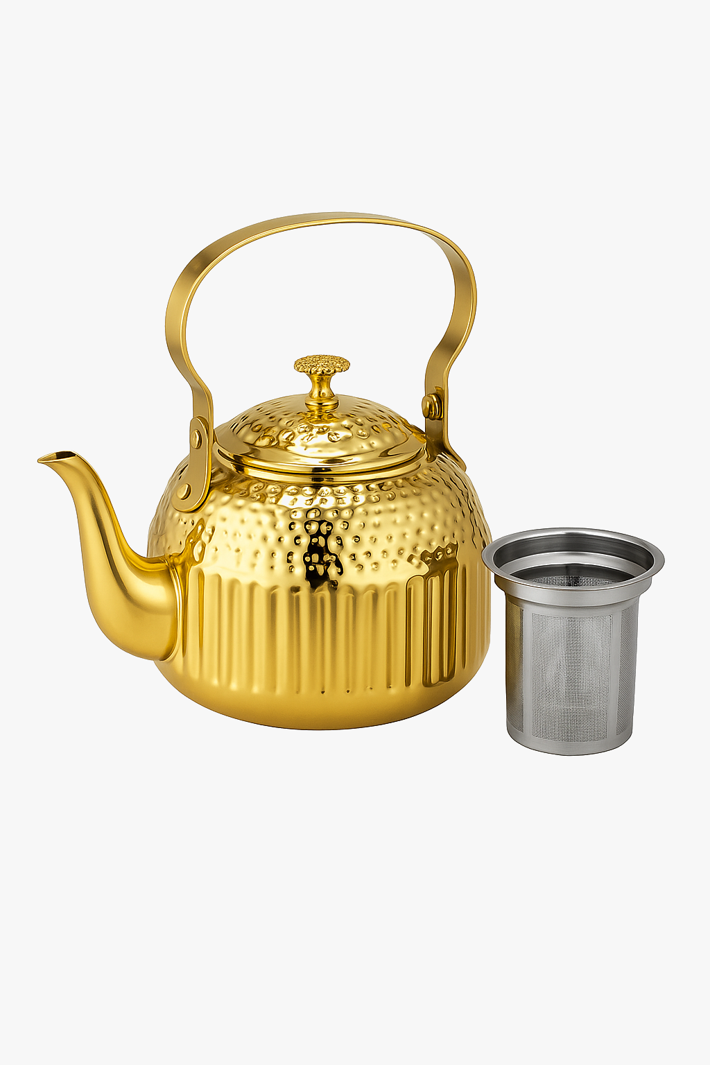 Stainless steel teapot hammered pattern with integrated strainer 1.8l