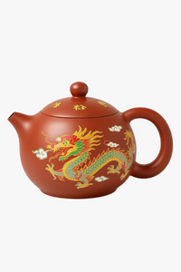 Handmade purple clay teapot with dragons and phoenix gongfu style