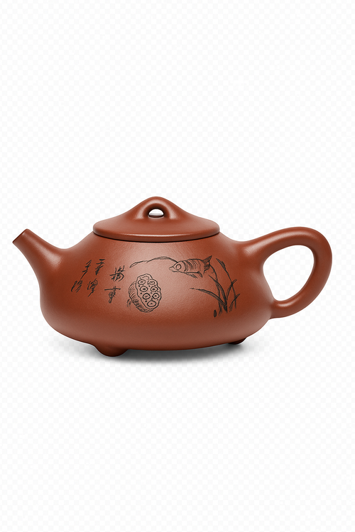 Théière artisanale yixing gongfu motif lotus 300ml - vue 3 sur 2