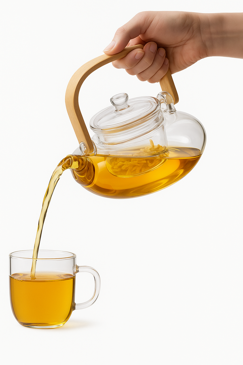 Théière bambou verre artisanale avec filtre intégré 900ml