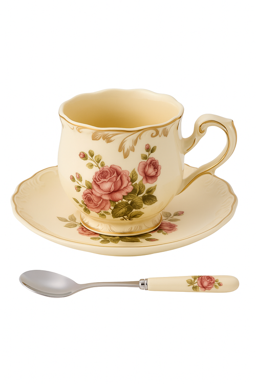 theiere ceramique avec soucoupe style elegant tea time - vue 3 sur 2