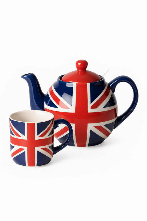 Théière céramique motif drapeau peint main infuseur acier - vue 3 sur 2