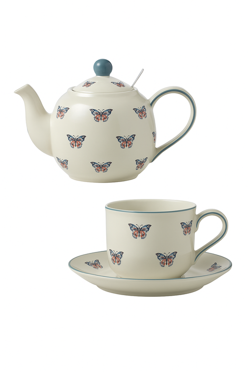 Théière céramique motif papillons animaux avec infuseur - vue 3 sur 2