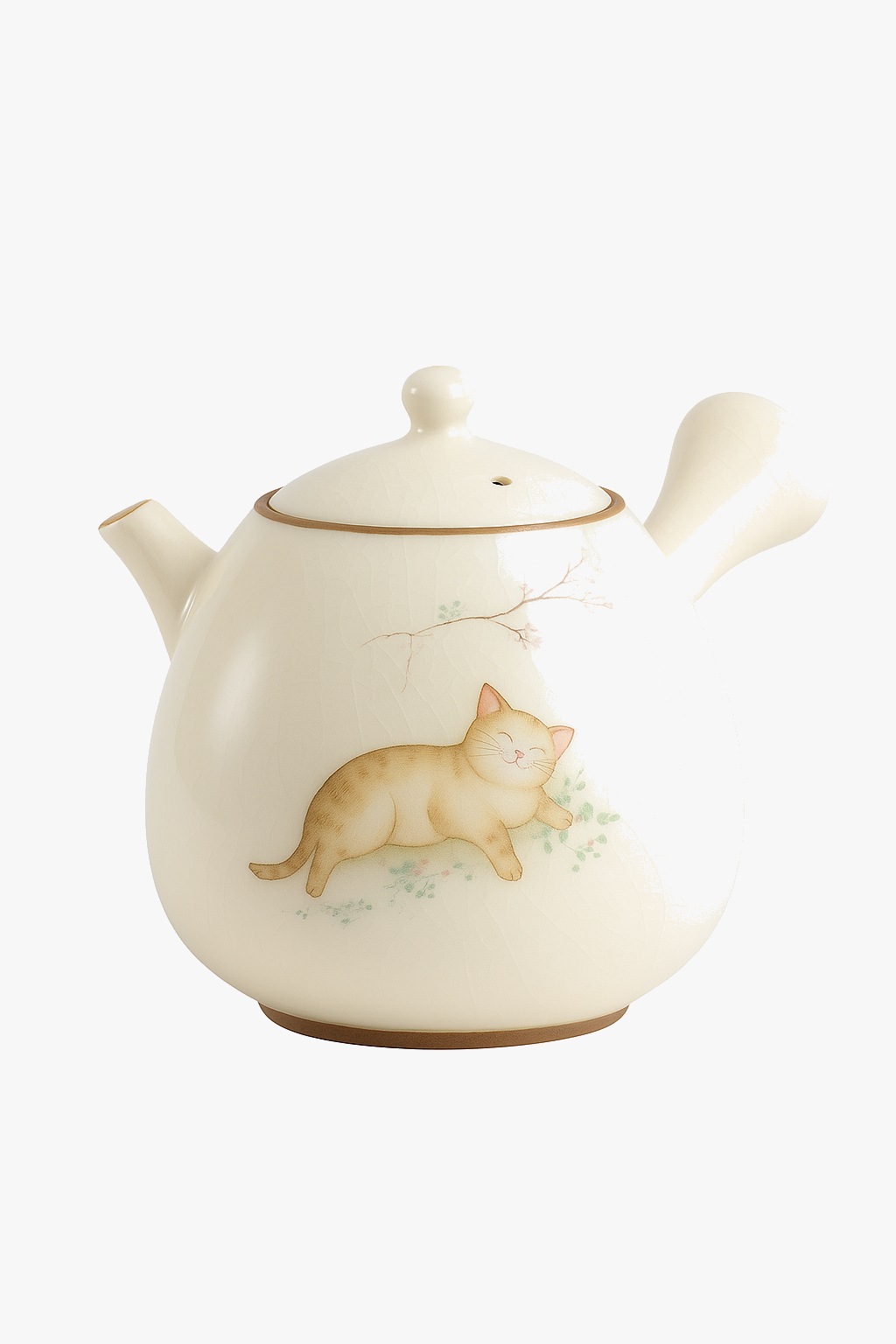 Ceramic ru kiln teapot cat pattern side handle 230ml