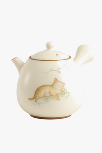 Ceramic ru kiln teapot cat pattern side handle 230ml