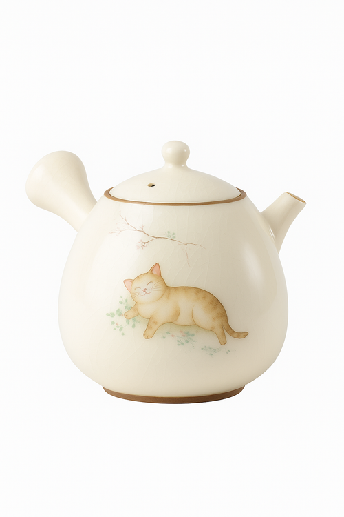 Theiere ceramique ru kiln motif chat poignee laterale - vue 3 sur 2