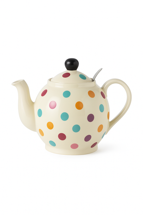 Théière céramique style british motif pois pour thé - vue 3 sur 2