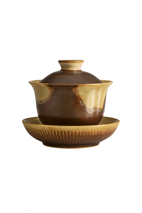 Theiere ceramique style chinois retro bol couvercle artisanal - vue 3 sur 2