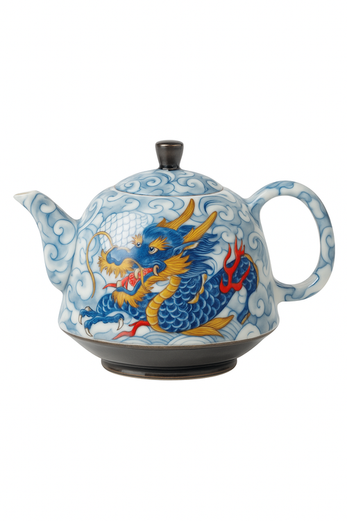 Théière chinoise en porcelaine décor traditionnel infuseur - vue 3 sur 2