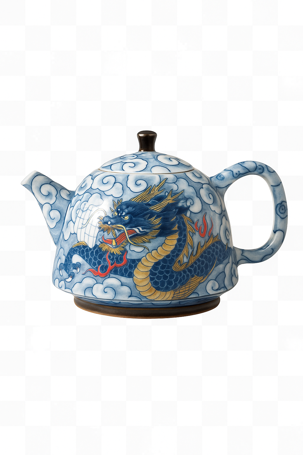 Théière chinoise porcelaine décor sous couverte infuseur - vue 2 sur 2